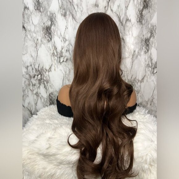 28 Inch Wig Brown Loose Wavy Wig With Bangs long Luxury hair - Picture 4 of 8